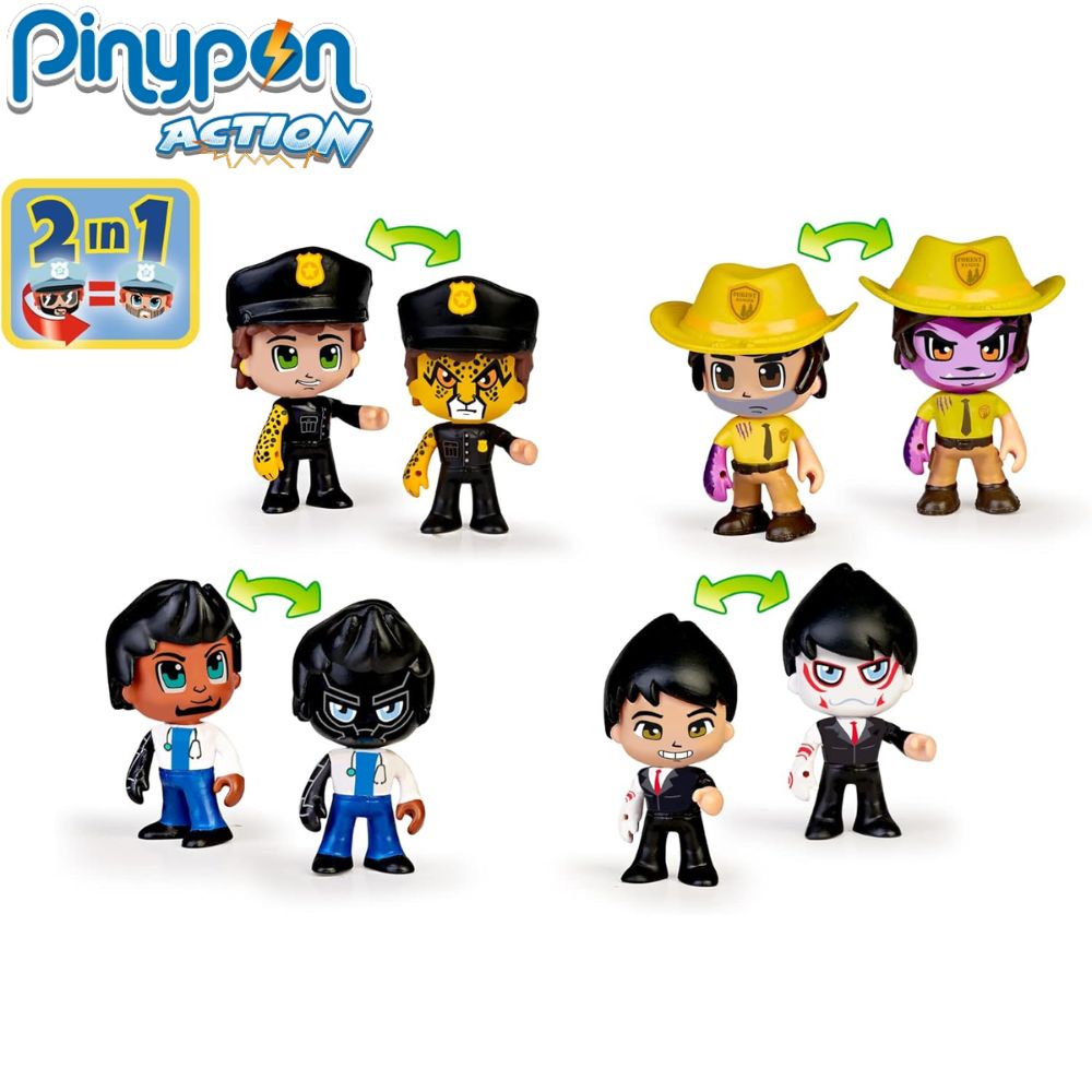 Cabeza grande Pinypon Action policia con 4 figuras MANCHATOYS