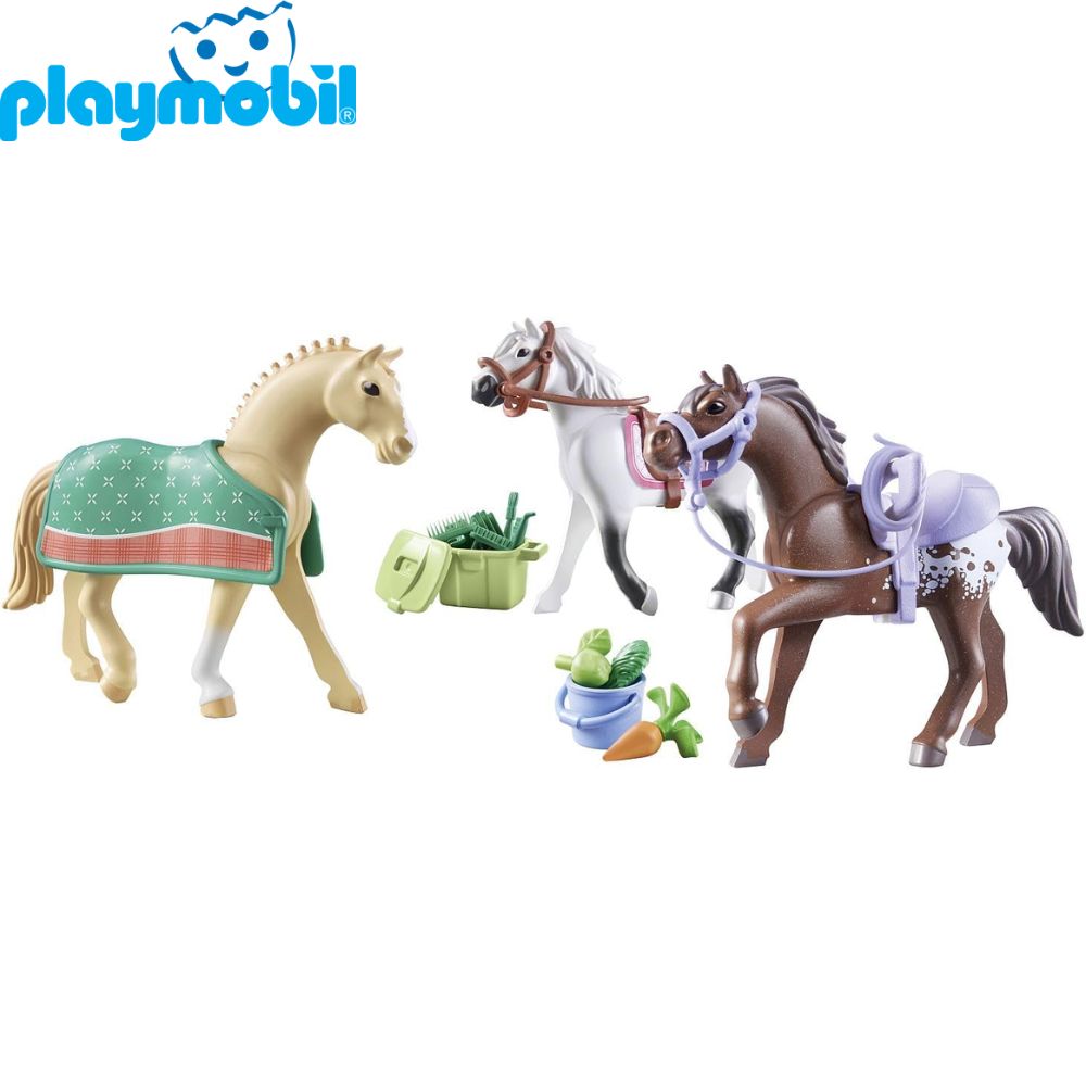 PLAYMOBIL HORSE OF WATERFALL 71356 TRES CABALLOS CON SILLAS