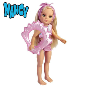 Nancy un dia de verano muñeca rubia con flotador rosa de concha-(1)