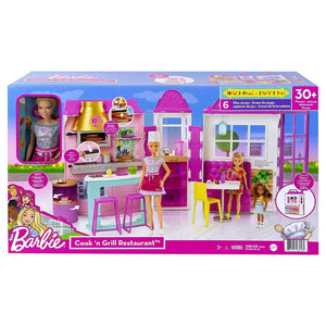 Barbie restaurante con muñeca rubia y cocina de juguete-(3)
