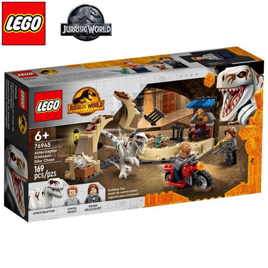 Lego Jurassic World persecución en moto del dinosaurio atrocirraptor 76945
