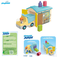Cargar imagen en el visor de la galería, Playmobil junior 71686 camion basculante garaje y formas de colores para encajar
