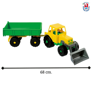 Tractor con remolque de juguete y pala cargadora