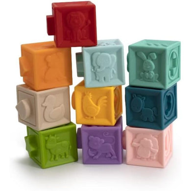 Set de 10 Cubos blandos de Goma con diseño de Colores, números y Dibujos
