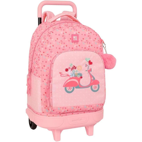 Mochila rosa escolar con carro extraible Moos Passion Safta