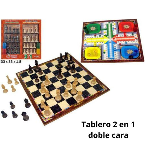 Parchis ajedrez 2 en 1 doble cara con piezas y fichas