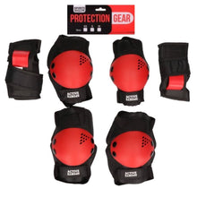 Cargar imagen en el visor de la galería, Protecciones para patines con muñequeras, coderas y rodilleras rojas
