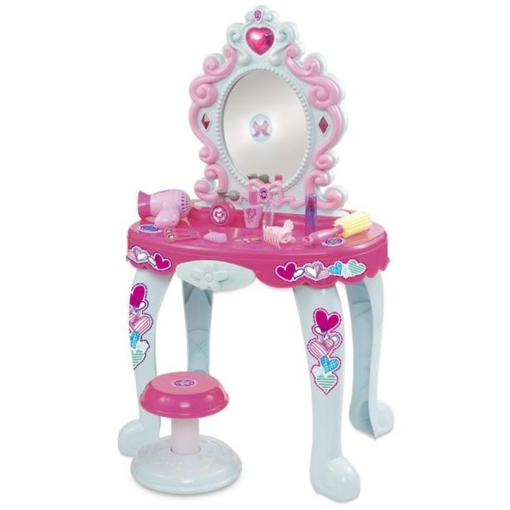 Tocador belleza rosa infantil con taburete