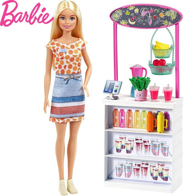 Barbie puesto de smoothies bar con muñeca rubia