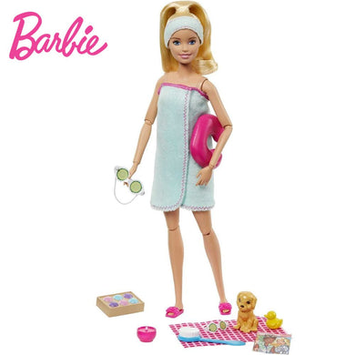 Barbie spa muñeca rubia con perrito bienestar (GJG55)