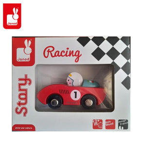 Janod coche madera bebe juguete rojo Story Racing-