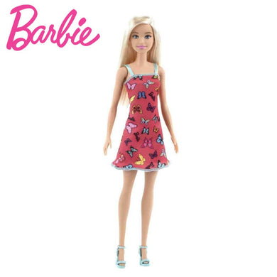 Barbie rubia vestido mariposas rosa zapatos azules muñeca Chic