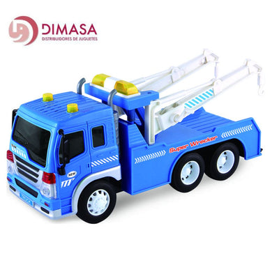 Camión grúa azul de juguete a escala 1/16 con luces y sonidos